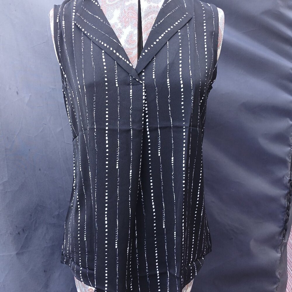 Black and White Sleeveless Blouse Tank Shirt Pullover